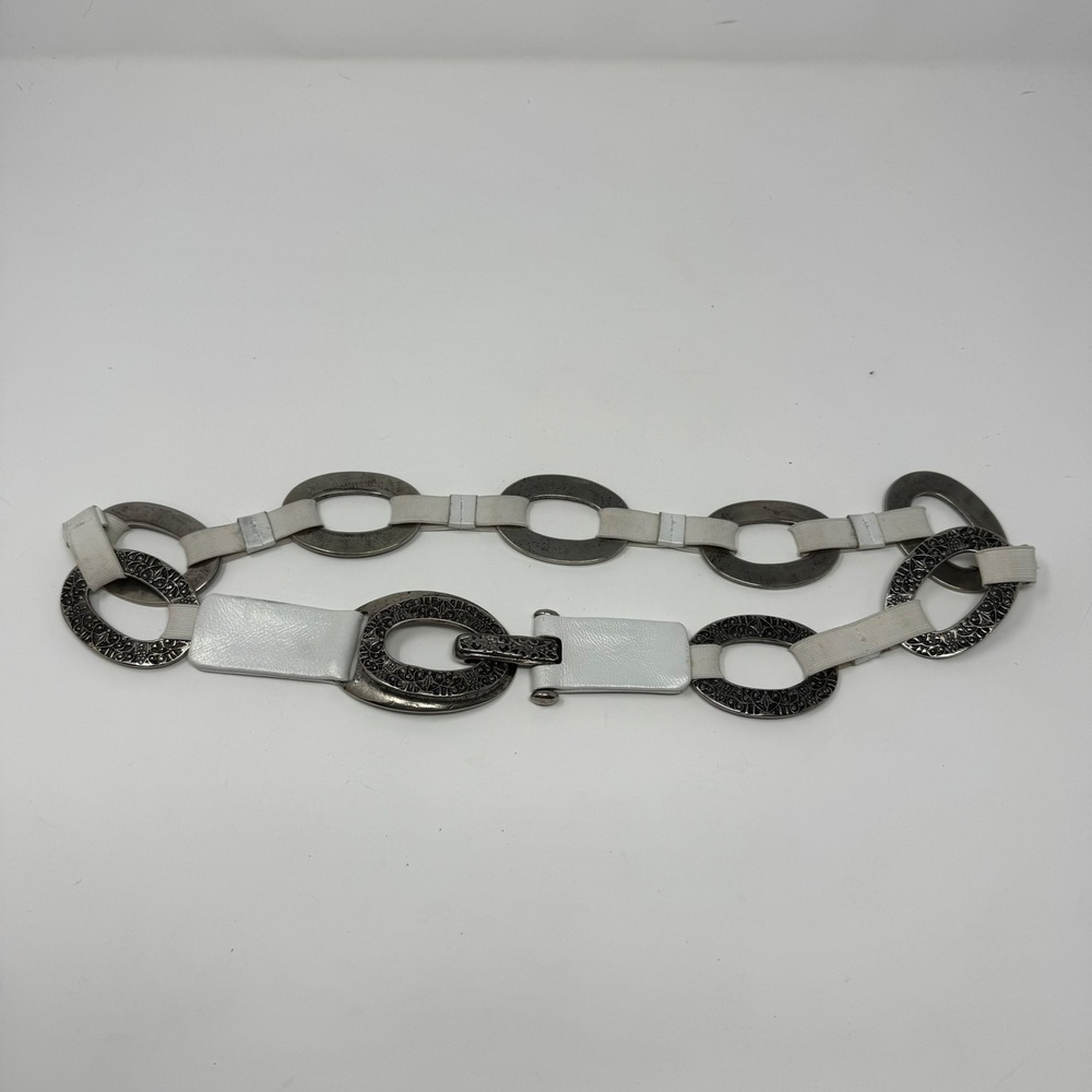 Vintage Y2K‎ Sandy Duftler Silver/White Designed Chain Belt Women's Large